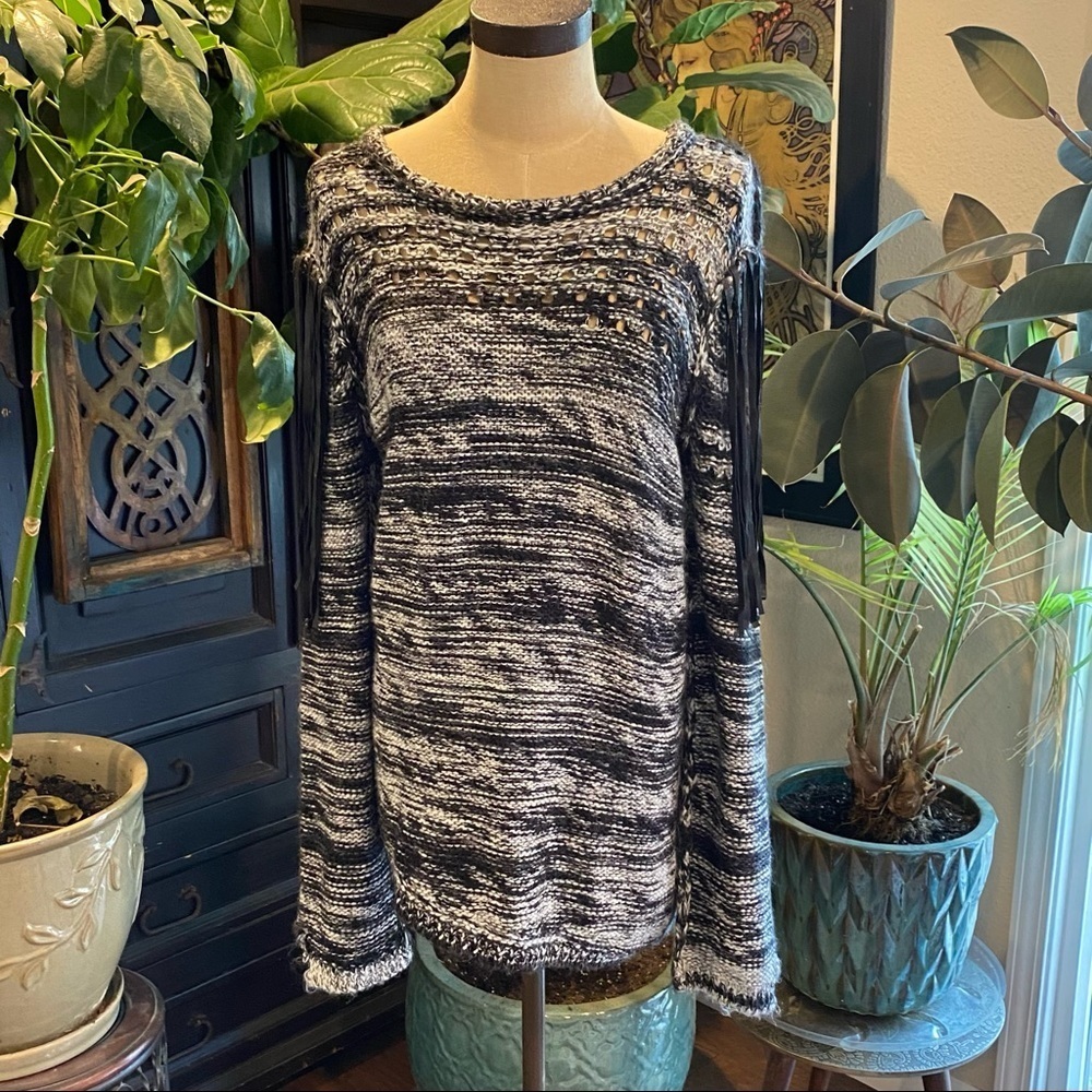Revolve Blank NYC faux leather Fringe sweater